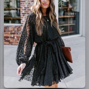 Vici Palermo Swiss Dot Rope Tie Dress in black